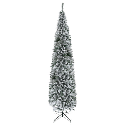 9' Tall Unlit Snow-Flocked Slim Artificial Christmas Tree with Realistic Branches and 1014 Tips