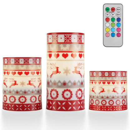 3Pcs/6Pcs/9Pcs quantity options Christmas Flameless LED Candles Deer Flickering Candle Lights Pillar Candles with 3 Lighting Modes Timer Remote Control