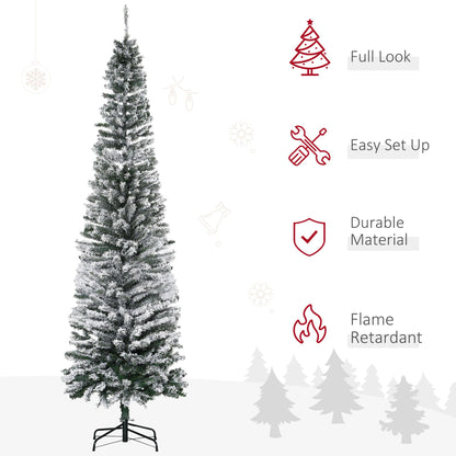 9' Tall Unlit Snow-Flocked Slim Artificial Christmas Tree with Realistic Branches and 1014 Tips