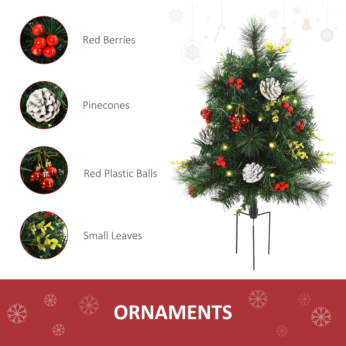 22.5in Christmas Tree 2-Pack Outdoor Pre-Lit Artificial Pine Cordless with 24 Warm White Lights and Stakes