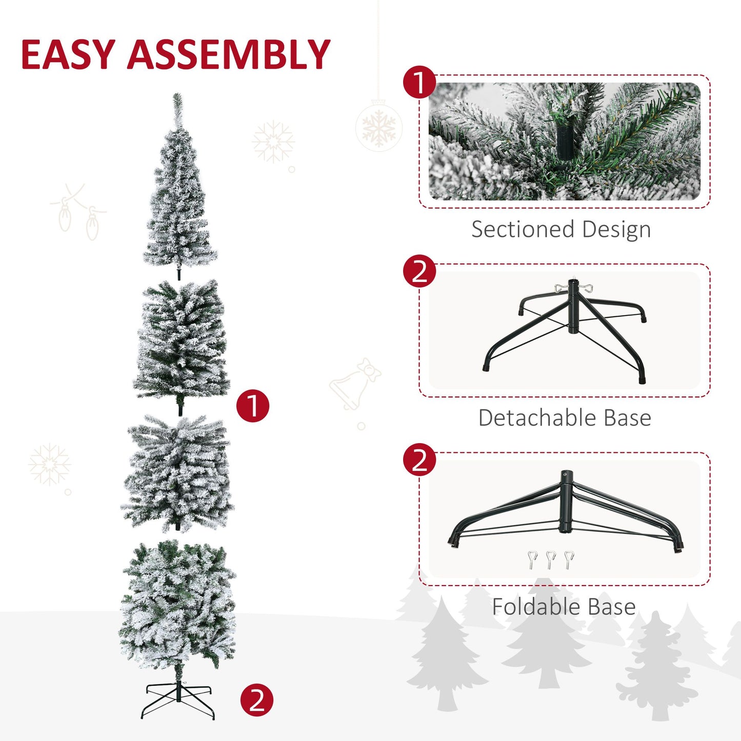 9' Tall Unlit Snow-Flocked Slim Artificial Christmas Tree with Realistic Branches and 1014 Tips