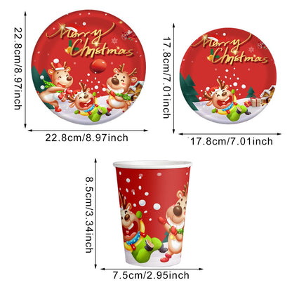 30Pcs Christmas Party Tableware Set 7 and 9 Inch Elk Claus Paper Plates 3.5 Inch Paper Cup Cute Xmas Disposable Cups for Xmas Holiday Dinner Supplies