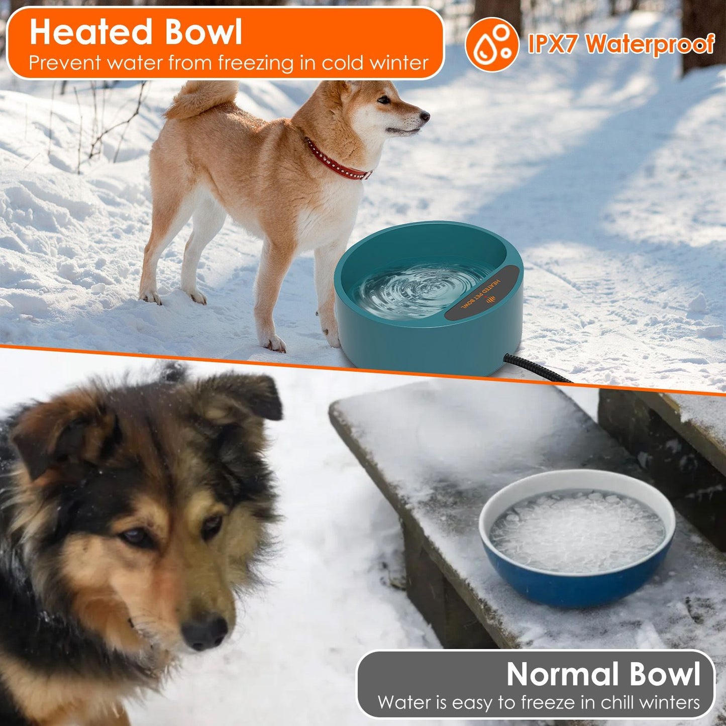 Heated Water Bowl for Dog Cat 74.4OZ Heating Water Dish IP67 Waterproof Thermal Water Bowl Heated Pet Bowl Dog Cat Water Feeder Bowl for Dog Cat Rabbit Pet