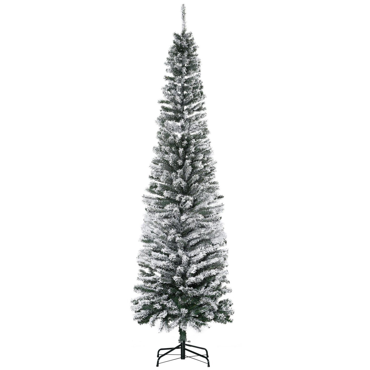 9' Tall Unlit Snow-Flocked Slim Artificial Christmas Tree with Realistic Branches and 1014 Tips