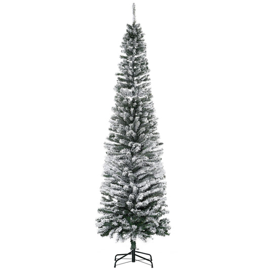 9' Tall Unlit Snow-Flocked Slim Artificial Christmas Tree with Realistic Branches and 1014 Tips