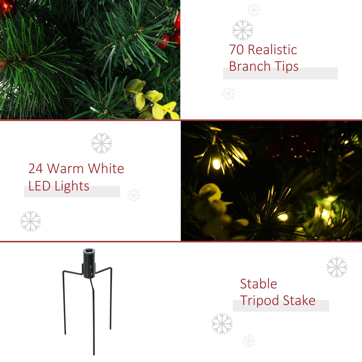 22.5in Christmas Tree 2-Pack Outdoor Pre-Lit Artificial Pine Cordless with 24 Warm White Lights and Stakes