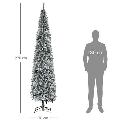 9' Tall Unlit Snow-Flocked Slim Artificial Christmas Tree with Realistic Branches and 1014 Tips