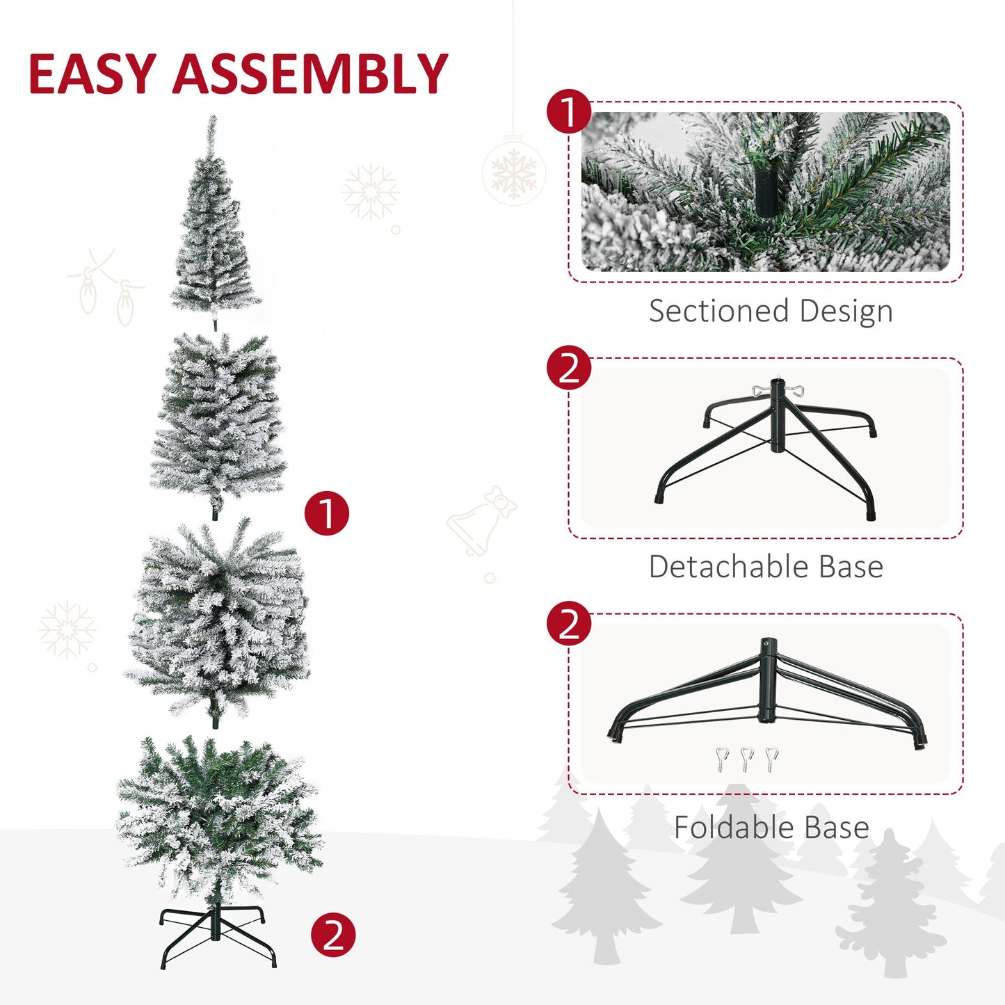 9' Tall Unlit Snow-Flocked Slim Artificial Christmas Tree with Realistic Branches and 1014 Tips