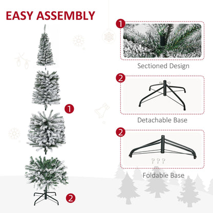 9' Tall Unlit Snow-Flocked Slim Artificial Christmas Tree with Realistic Branches and 1014 Tips