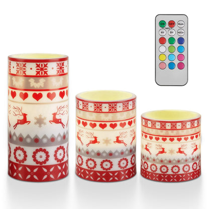 3Pcs/6Pcs/9Pcs quantity options Christmas Flameless LED Candles Deer Flickering Candle Lights Pillar Candles with 3 Lighting Modes Timer Remote Control