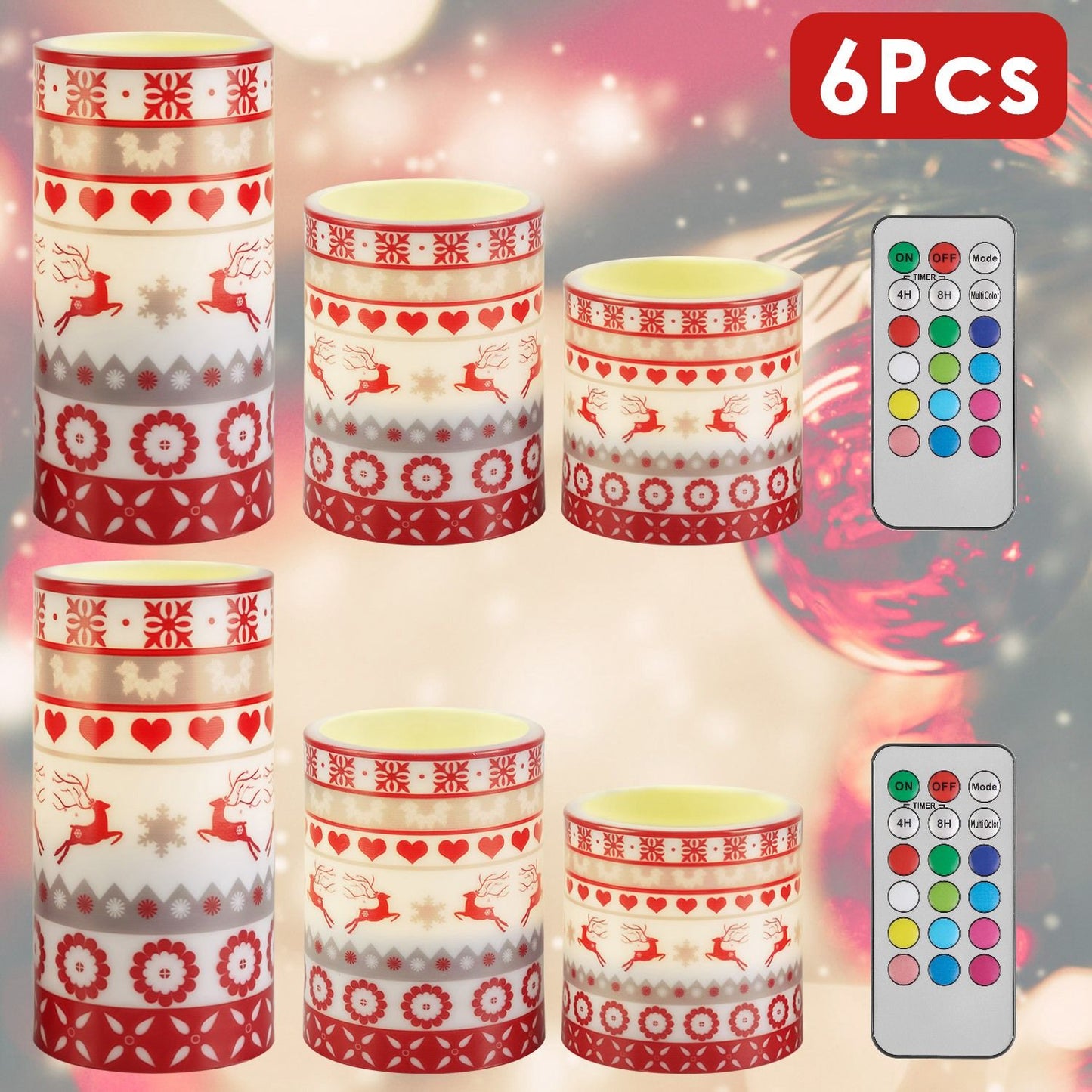 3Pcs/6Pcs/9Pcs quantity options Christmas Flameless LED Candles Deer Flickering Candle Lights Pillar Candles with 3 Lighting Modes Timer Remote Control