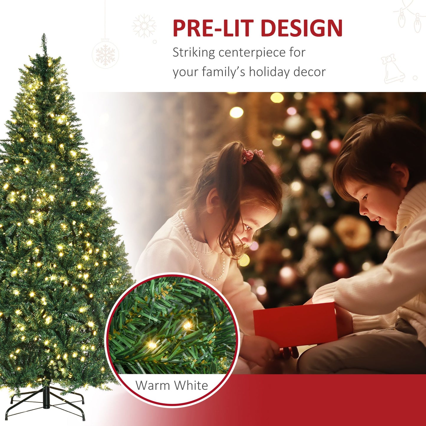 7ft Pre-Lit Full Douglas Fir Artificial Christmas Tree with Realistic Branches, 700 Warm White LED Lights and 2154 Tips