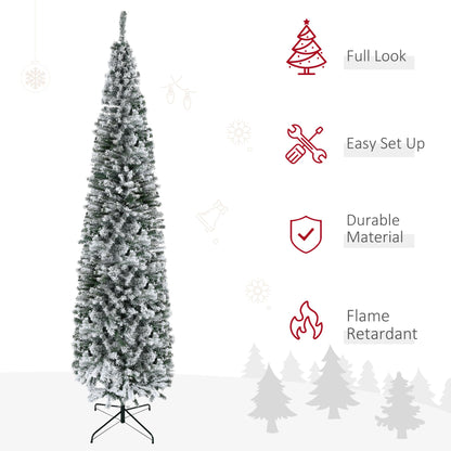 9' Tall Unlit Snow-Flocked Slim Artificial Christmas Tree with Realistic Branches and 1014 Tips