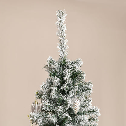 9' Tall Unlit Snow-Flocked Slim Artificial Christmas Tree with Realistic Branches and 1014 Tips