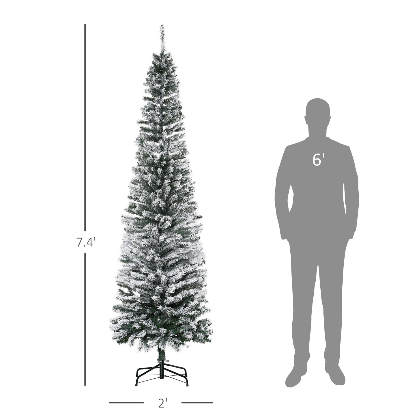 9' Tall Unlit Snow-Flocked Slim Artificial Christmas Tree with Realistic Branches and 1014 Tips